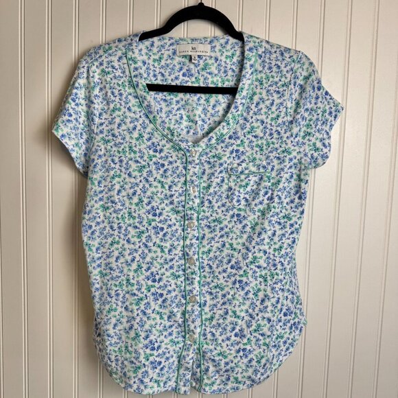 Karen Neuburger blue floral short sleeve pajama set size small O8 - Picture 3 of 7